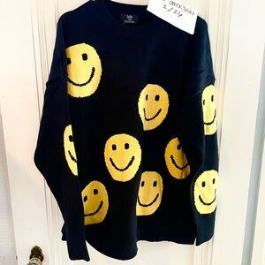 Black Sweater with Yellow Smiley Faces